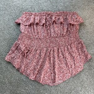 Torrid Tank Top Womens 1X Pink Ditsy Floral Gauze Ruffle Smocked Tube Top